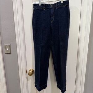 GAP high-rise, wide-leg crop dark blue jean—Size 2
